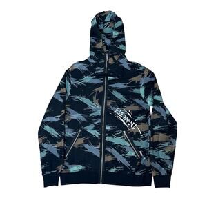 Element Y2K men's black tiger stripe brushstroke full zip cotton hoodie size M